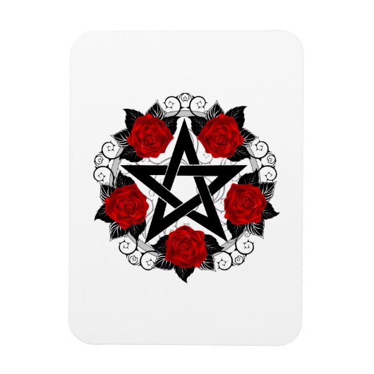 Pentagramm mit Rote Rosen Magnet (Vertikal)