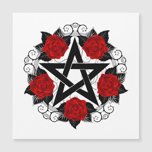 Pentagramm mit Rote Rosen Magnetkarte (Vorderseite)