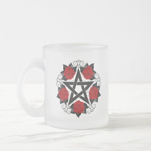 Pentagramm mit Rote Rosen Mattglastasse (Links)