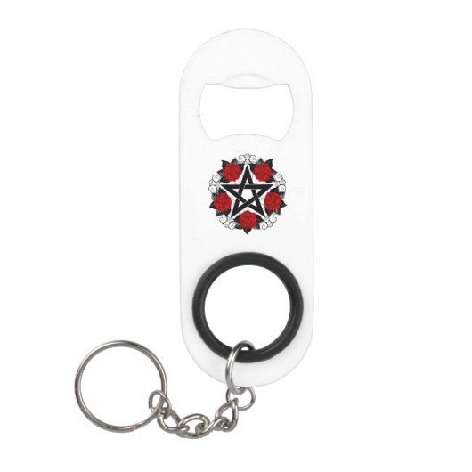 Pentagramm mit Rote Rosen Mini Flaschenöffner (Vorderseite)