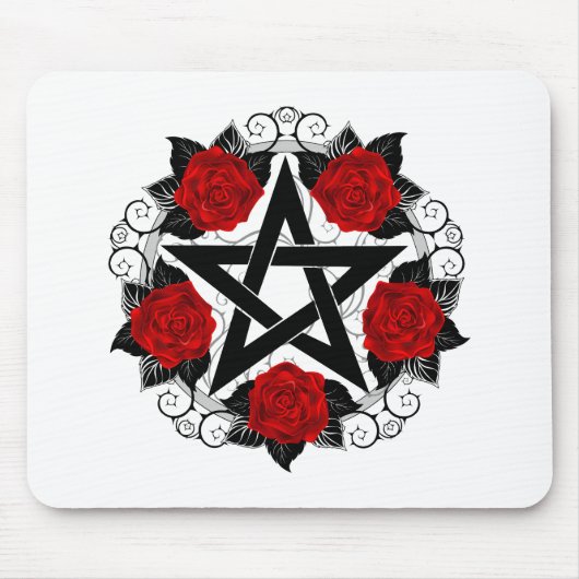 Pentagramm mit Rote Rosen Mousepad (Vorne)