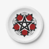 Pentagramm mit Rote Rosen Pappteller (Vorderseite)