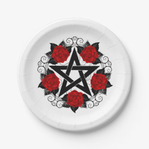Pentagramm mit Rote Rosen Pappteller