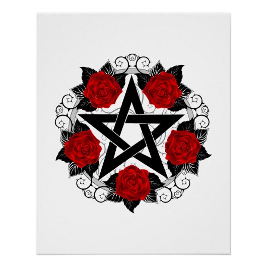 Pentagramm mit Rote Rosen Poster (Vorderseite)