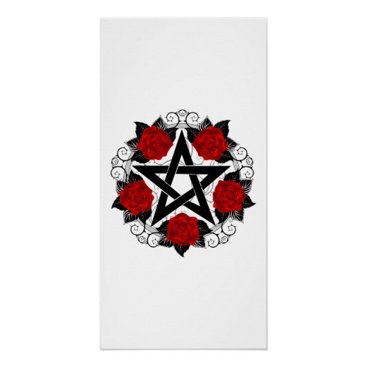 Pentagramm mit Rote Rosen Poster (Vorderseite)