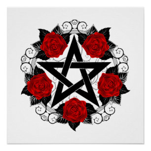 Pentagramm mit Rote Rosen Poster