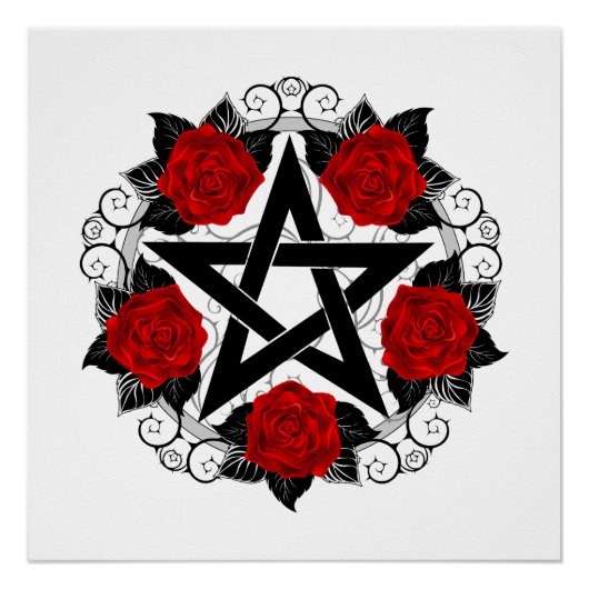 Pentagramm mit Rote Rosen Poster (Vorderseite)