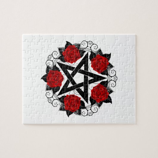 Pentagramm mit Rote Rosen Puzzle (Horizontal)
