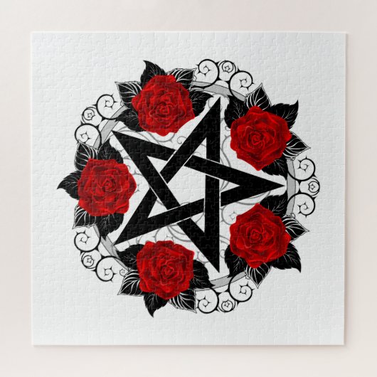 Pentagramm mit Rote Rosen Puzzle (Horizontal)