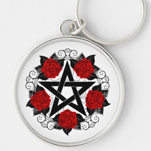 Pentagramm mit Rote Rosen Schlüsselanhänger (Vorne)
