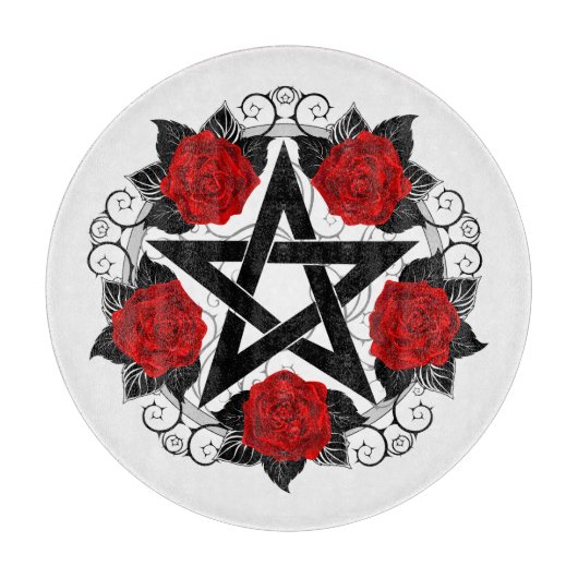Pentagramm mit Rote Rosen Schneidebrett (Vorderseite)