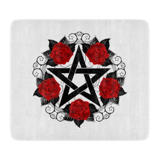 Pentagramm mit Rote Rosen Schneidebrett (Vorderseite)