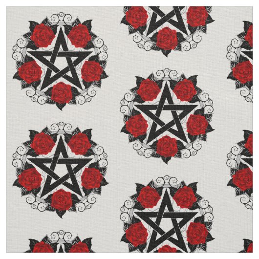 Pentagramm mit Rote Rosen Stoff (Muster)