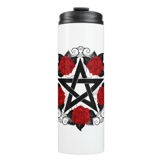 Pentagramm mit Rote Rosen Thermosbecher (Vorderseite)