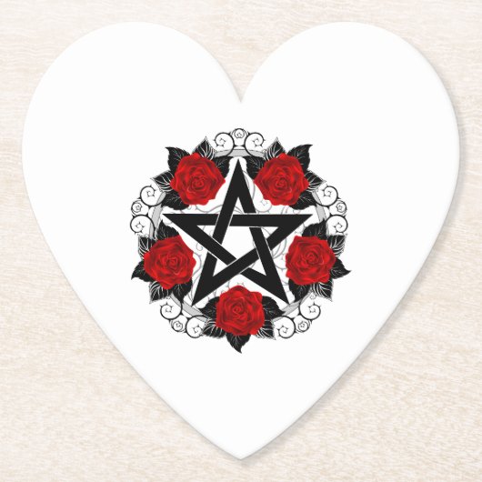 Pentagramm mit Rote Rosen Untersetzer (Vorderseite)