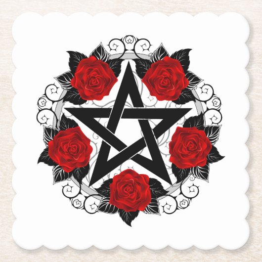 Pentagramm mit Rote Rosen Untersetzer (Vorderseite)