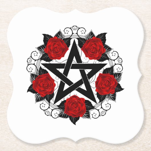 Pentagramm mit Rote Rosen Untersetzer (Vorderseite)