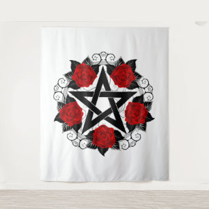 Pentagramm mit Rote Rosen Wandteppich