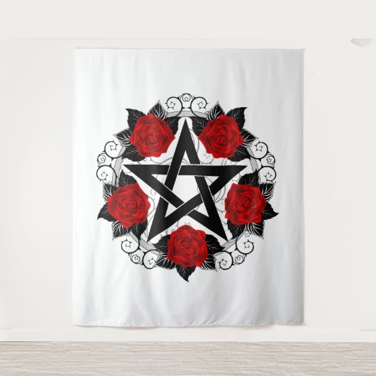 Pentagramm mit Rote Rosen Wandteppich (Vorderseite)
