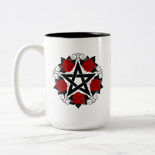 Pentagramm mit Rote Rosen Zweifarbige Tasse