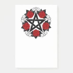 Pentagramm mit roten Rosen Post-it Klebezettel