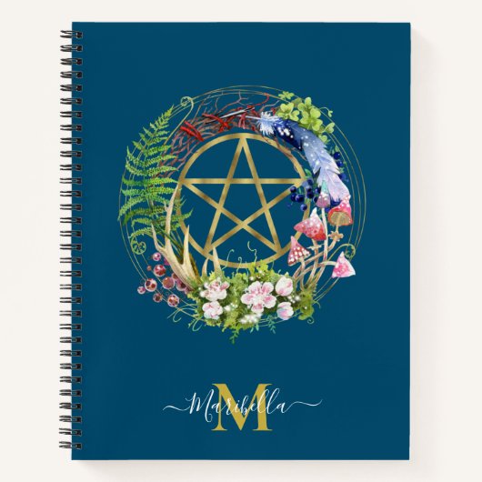 Pentagramm Natureath Blume Bohemisch Monogramm Notizblock (Vorderseite)