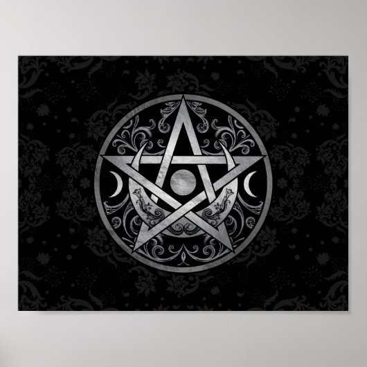 Pentagramm-Ornament - Silber und Schwarz Poster (Vorne)