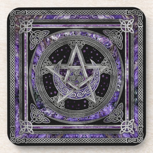Pentagramm Triskelion Amethyst Moon Getränkeuntersetzer (Vorderseite)