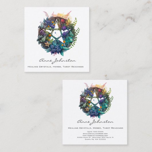 Pentagramm- und Blumengarten-Visitenkarte Quadratische Visitenkarte (Vorne/Hinten)