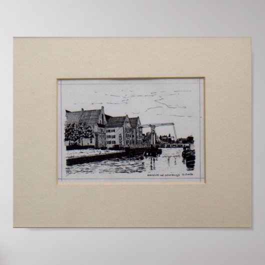 Pentekening Zwolle Oversticht met Pelserbrugje Poster (Vorne)