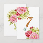 Peongs und Hydrangea-Tafelkarte Nr. 7 RSVP Karte (Vorne/Hinten)