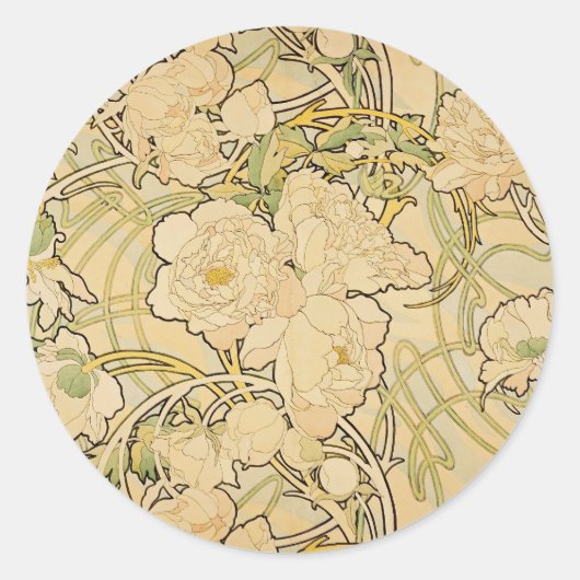 Peonies 1897 runder aufkleber (Vorderseite)