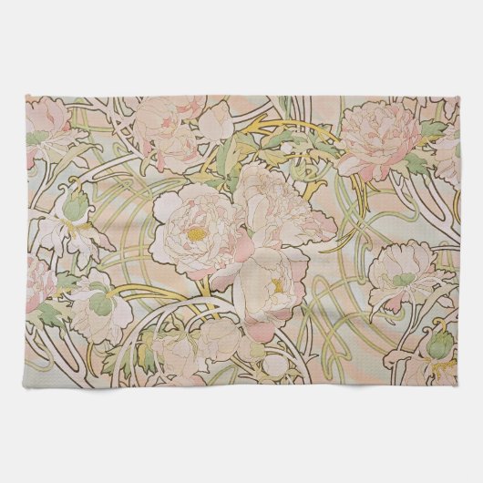 Peonies Abstrakt Pattern Alphonse Mucha Handtuch (Horizontal)