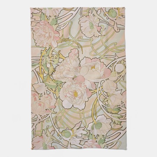 Peonies Abstrakt Pattern Alphonse Mucha Handtuch (Vertikal)