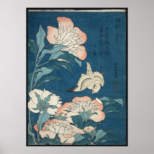 Peonies and Canary von Katsushika Hokusai 1834 Poster (Vorne)