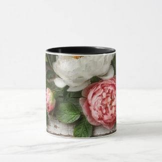 peonies and weathered wood tasse