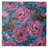 Peonies and wrens on blue fliese (Vorderseite)