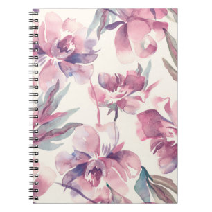 Peonies Aquarell: nahtlos blühender Hintergrund. Notizblock