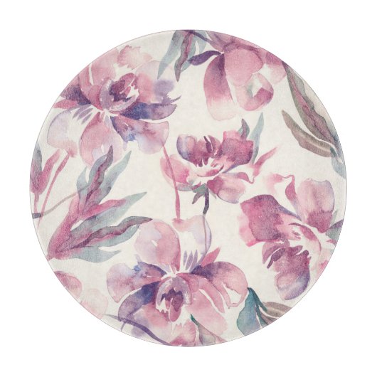 Peonies Aquarell: nahtlos blühender Hintergrund. Schneidebrett (Vorderseite)