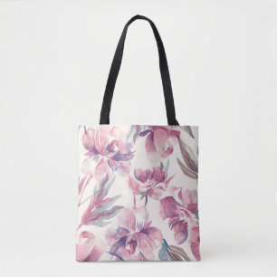 Peonies Aquarell: nahtlos blühender Hintergrund. Tasche