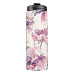Peonies Aquarell: nahtlos blühender Hintergrund. Thermosbecher