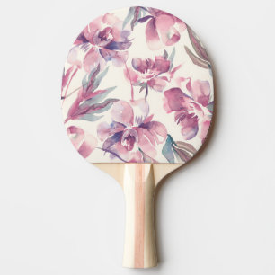 Peonies Aquarell: nahtlos blühender Hintergrund. Tischtennis Schläger