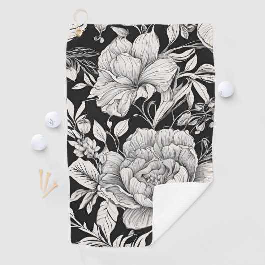 Peonies Black & White Vintage Pattern Golfhandtuch (Insitu)