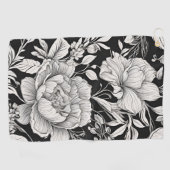 Peonies Black & White Vintage Pattern Golfhandtuch (Horizontal)