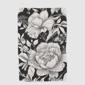 Peonies Black & White Vintage Pattern Golfhandtuch (Vorderseite)