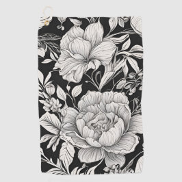 Peonies Black & White Vintage Pattern Golfhandtuch
