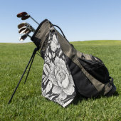 Peonies Black & White Vintage Pattern Golfhandtuch (Gras)