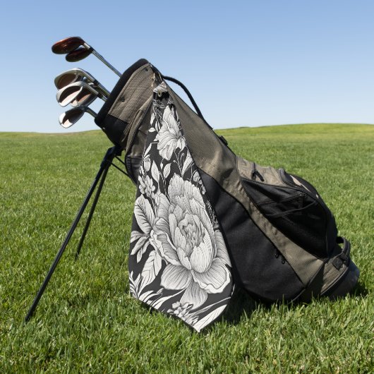 Peonies Black & White Vintage Pattern Golfhandtuch (Gras)