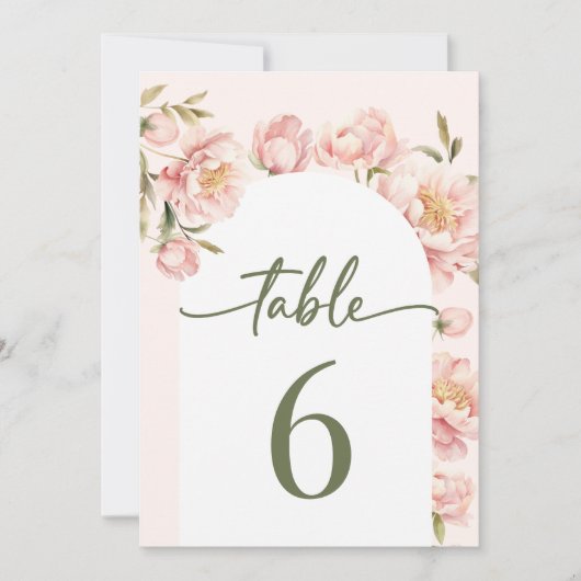 Peonies blühen blumige Hochzeitsfeiern Tischnummer (Vorderseite)