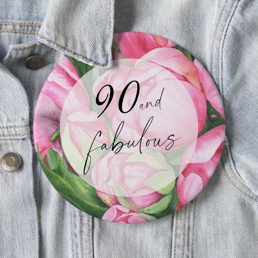 Peonies Blume 90. Geburtstagsparty Button (Beispiel)